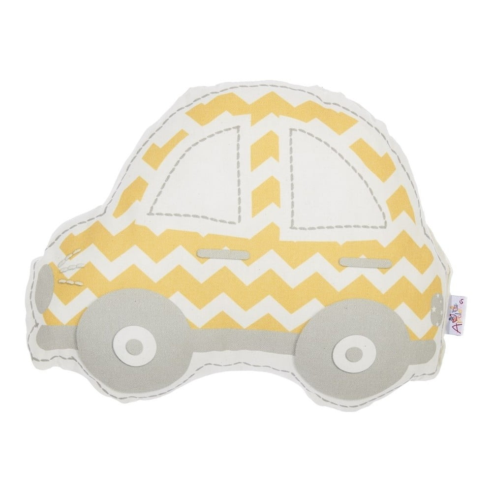 Pernă din amestec de bumbac pentru copii Mike & Co. NEW YORK Pillow Toy Car, 32 x 25 cm, galben – gri bonami.ro