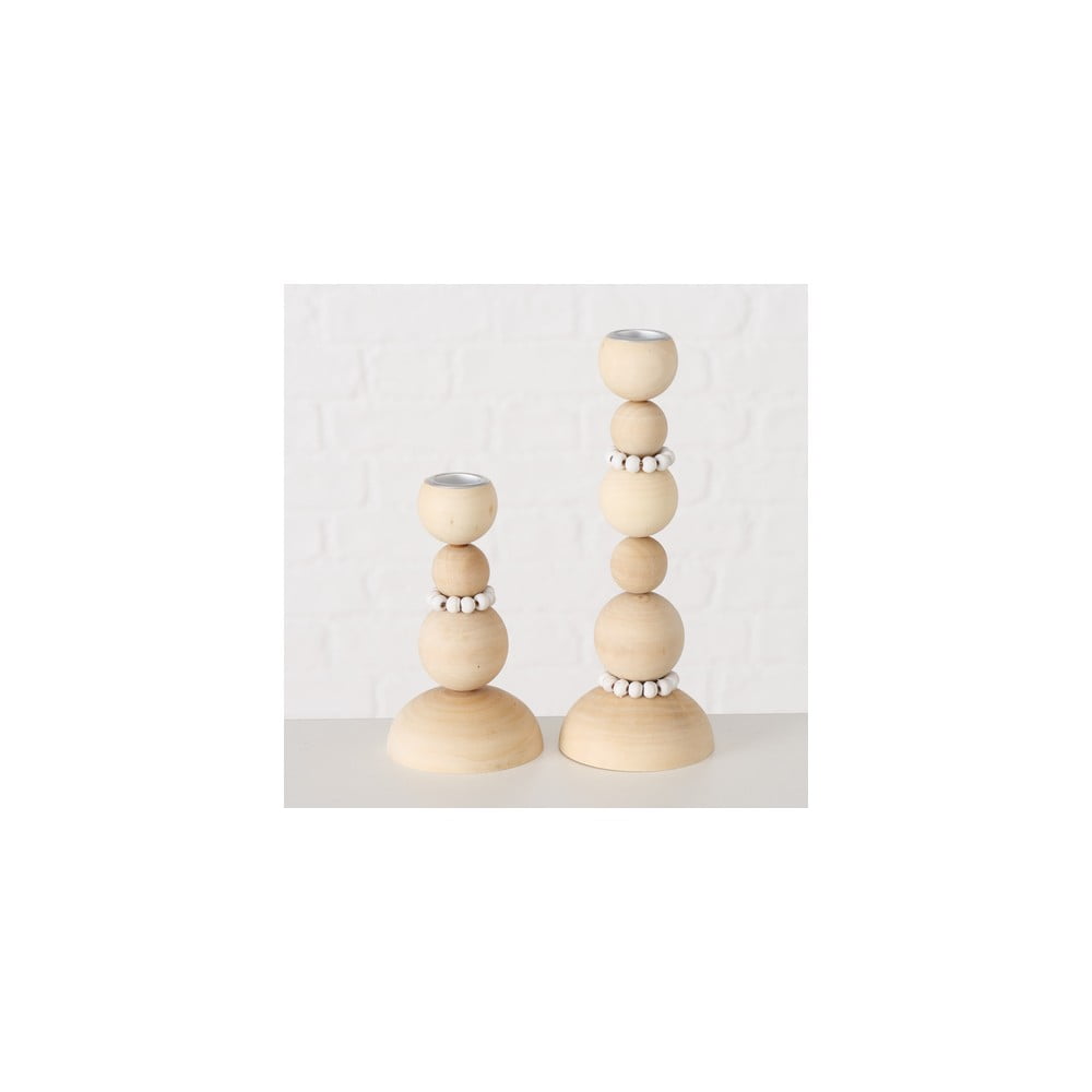 Set 2 suporturi de lumânări din lemn Boltze Beads Beads pret redus