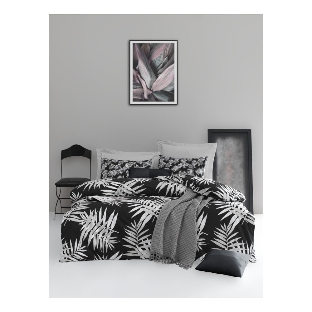 Lenjerie de pat cu cearșaf din bumbac ranforce, pentru pat dublu Mijolnir Palmiye Black, 200 x 220 cm bonami.ro imagine noua