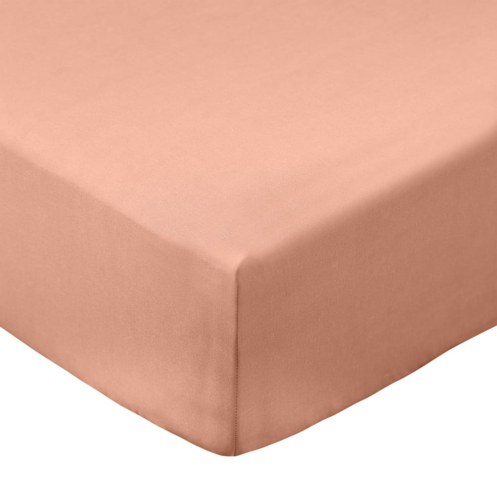 Cearceaf teracotă din bumbac percal cu elastic 185x200 cm Cotton Percale – Bianca