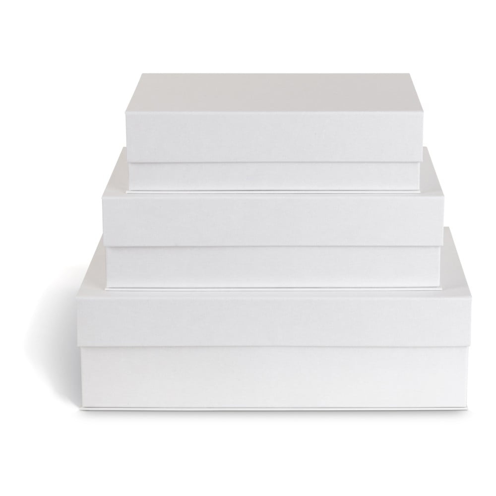 Cutii de depozitare albe 3 buc. din carton cu capac, decorative 42,5x29,5x13 cm Kian Paper Laminate – Bigso
