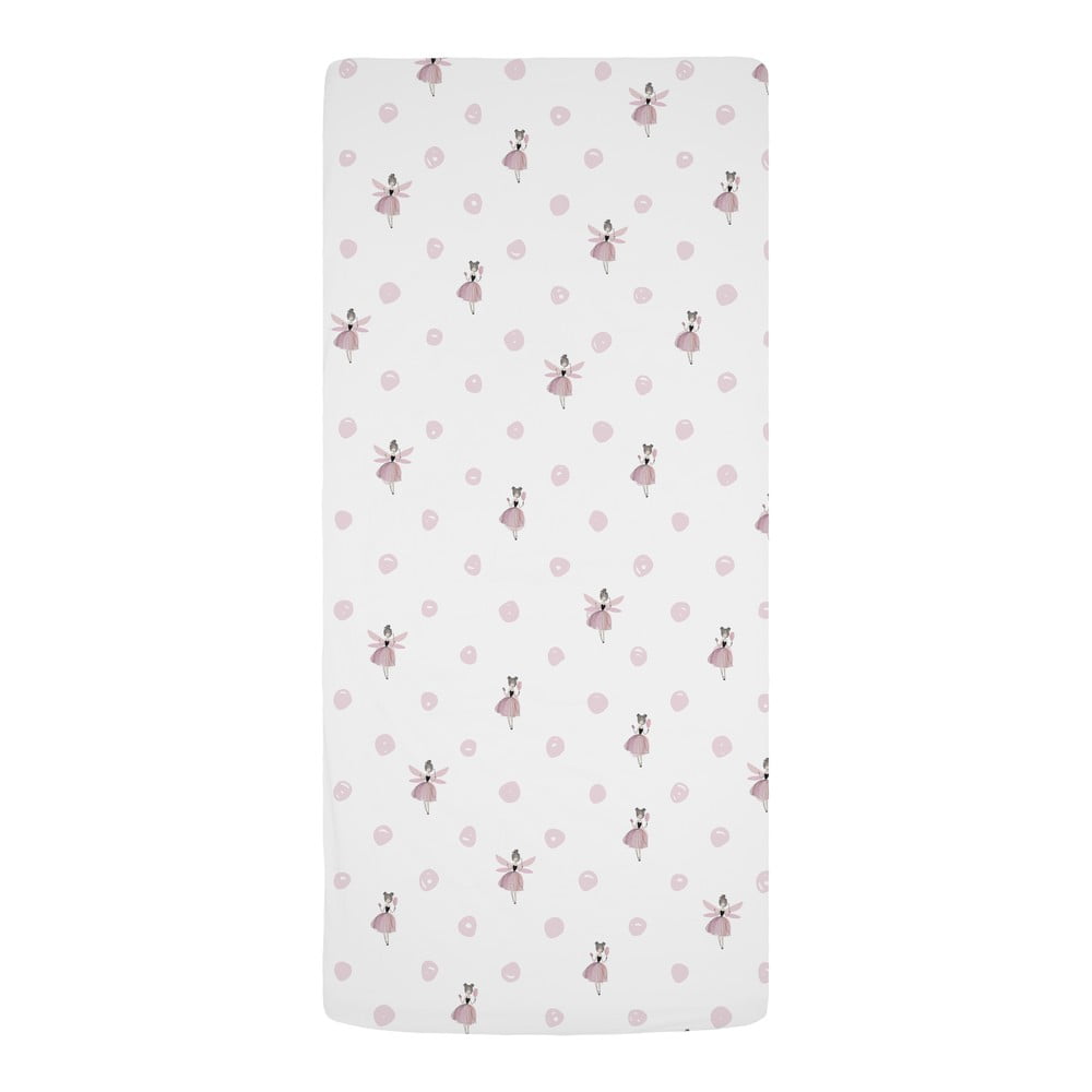 Cearceaf pentru copii alb-roz din bumbac satinat pentru pat de o persoană cu elastic 90x200 cm Pink Girl – Butter Kings