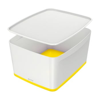 Cutie depozitare cu capac leitz office, volum 18 l, alb - galben