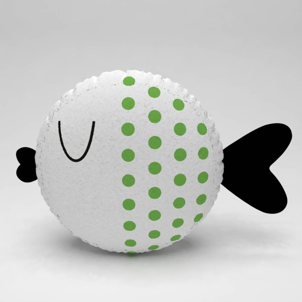 Pernă în formă de pește Fish Dots, ⌀ 32 cm, alb-verde