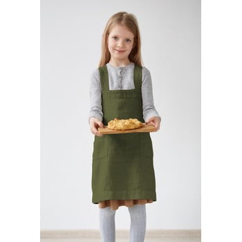 Șorț din in pentru copii linen tales pinafore, 60 x 34 cm, verde închis