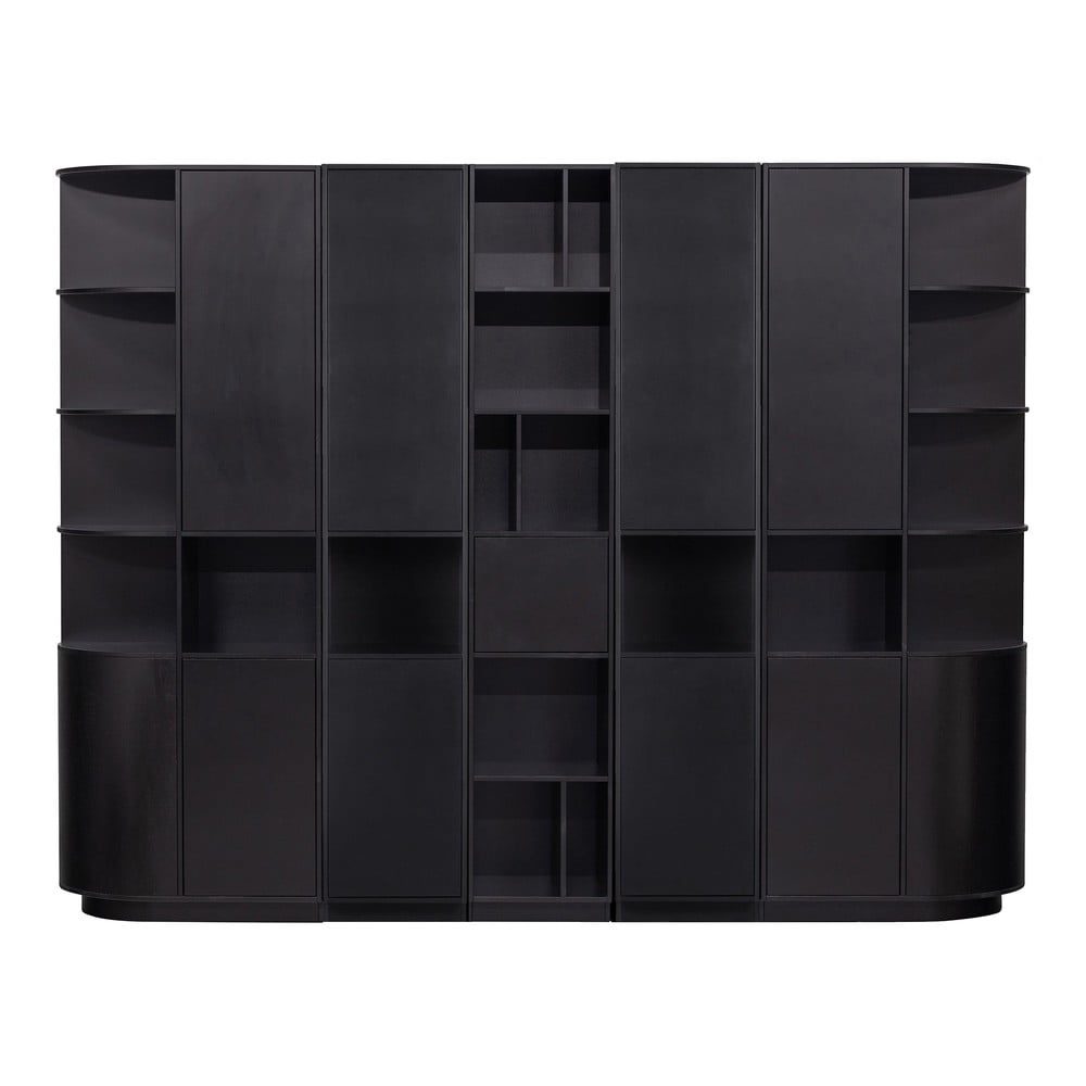 Bibliotecă modulară neagră din lemn masiv de pin 276x210 cm Finca – WOOOD
