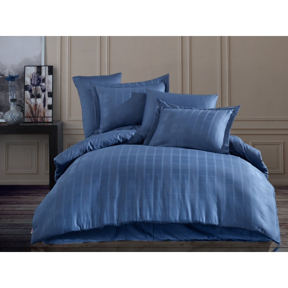 Lenjerie de pat din bumbac satinat pentru pat dublu cu cearșaf Hobby Ekose, 200 x 220 cm, albastru bonami.ro