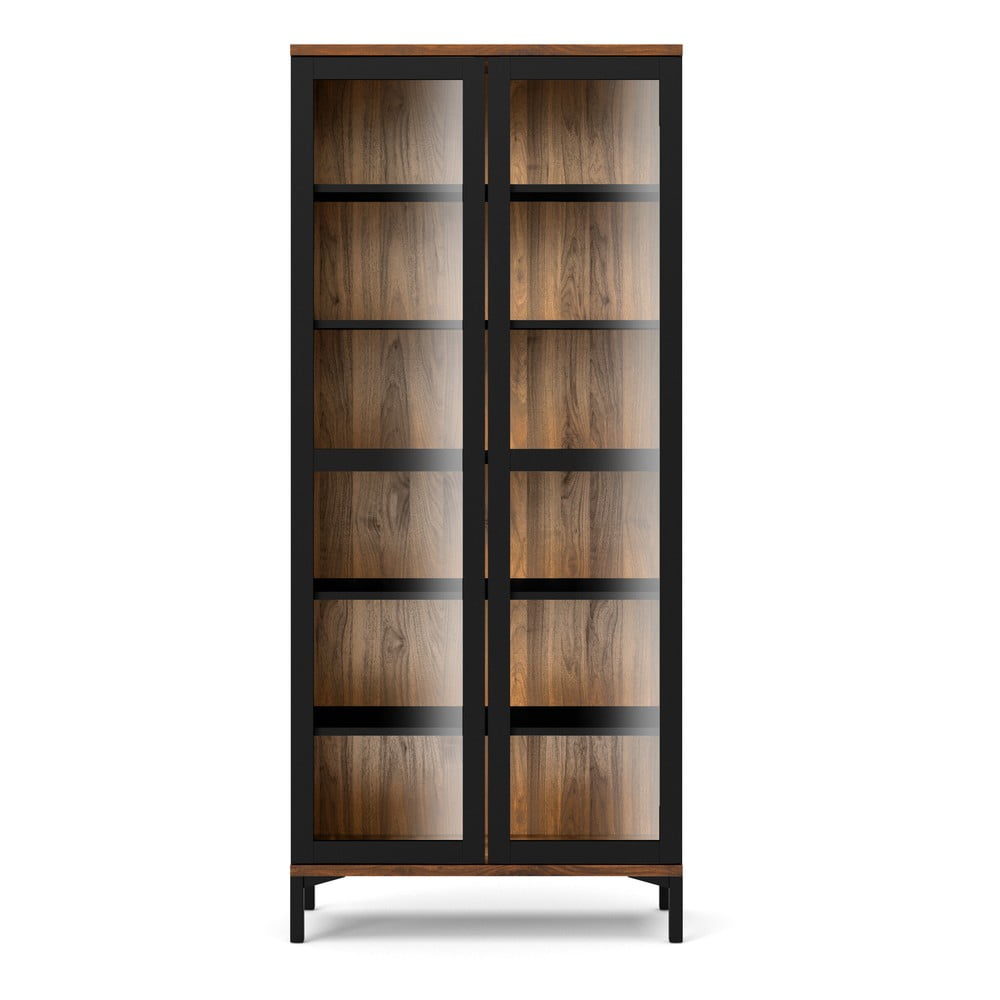 Vitrină neagră-în culoare naturală cu aspect de lemn de nuc 89x203x36 cm Roomers – Tvilum