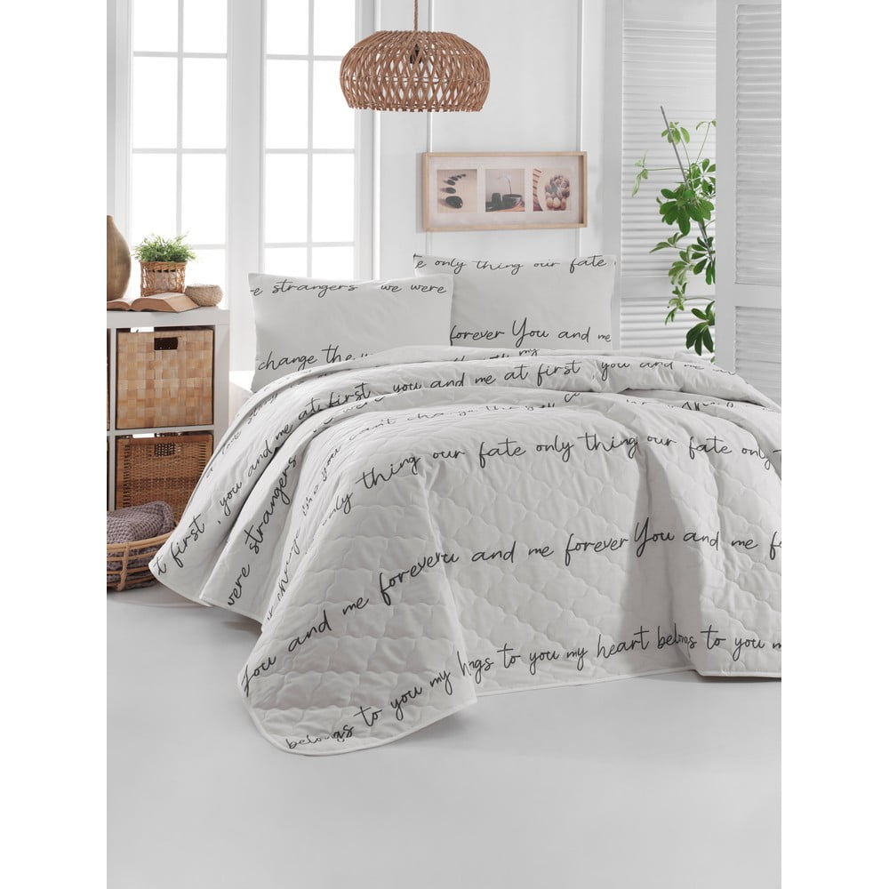 Cuvertură de pat cu 2 fețe de pernă din bumbac ranforce EnLora Home Print, 225 x 240 cm, alb bonami.ro pret redus