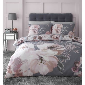 Lenjerie de past catherine lansfield dramatic floral, 200 x 200 cm, gri