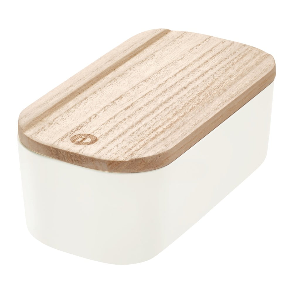 Cutie depozitare cu capac din lemn paulownia iDesign Eco, 9 x 18,3 cm, alb