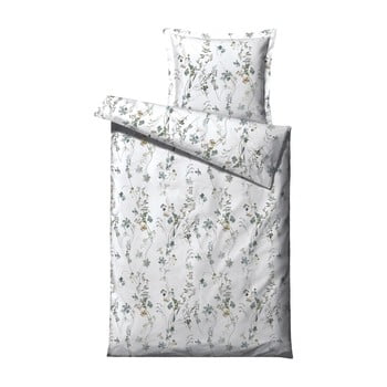 Lenjerie de pat din bumbac satinat pentru pat single Södahl Meadow, 140 x 220 cm, alb - verde
