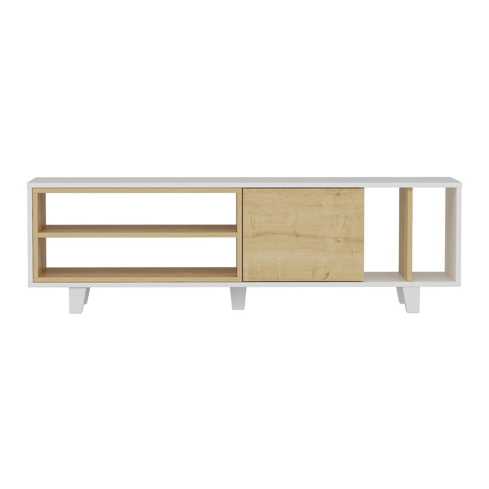  Comodă TV albă/cu aspect de lemn de stejar 160x49 cm Rosmar – Kalune Design 