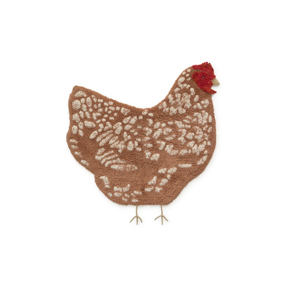 Covor pentru copii maro lavabil, țesut manual din bumbac 110x100 cm Chicken – Lorena Canals