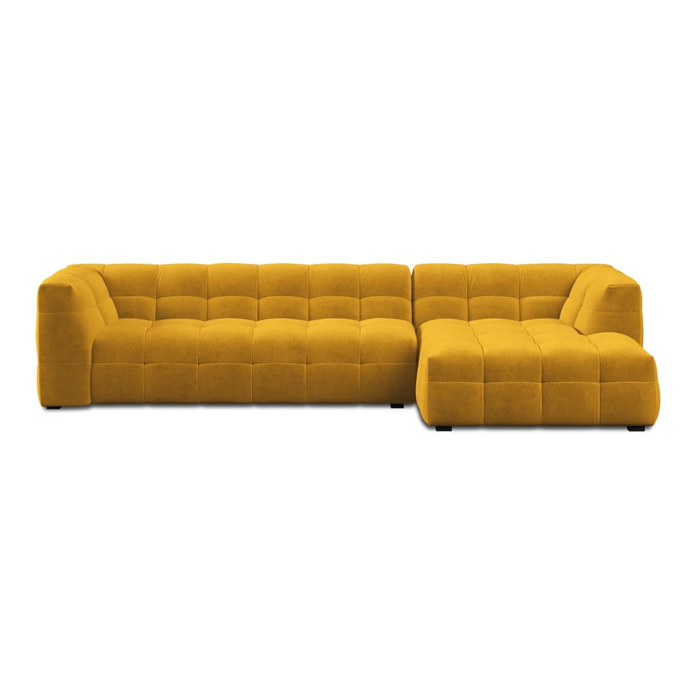 Colțar cu tapițerie din catifea și șezlong pe partea dreaptă Windsor & Co Sofas Vesta, galben bonami.ro imagine noua