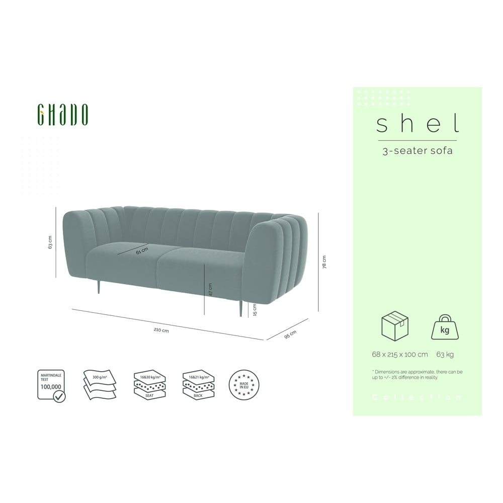 Canapea cu tapițerie din catifea Ghado Shel, 210 cm, verde închis 210 imagine noua somnexpo.ro