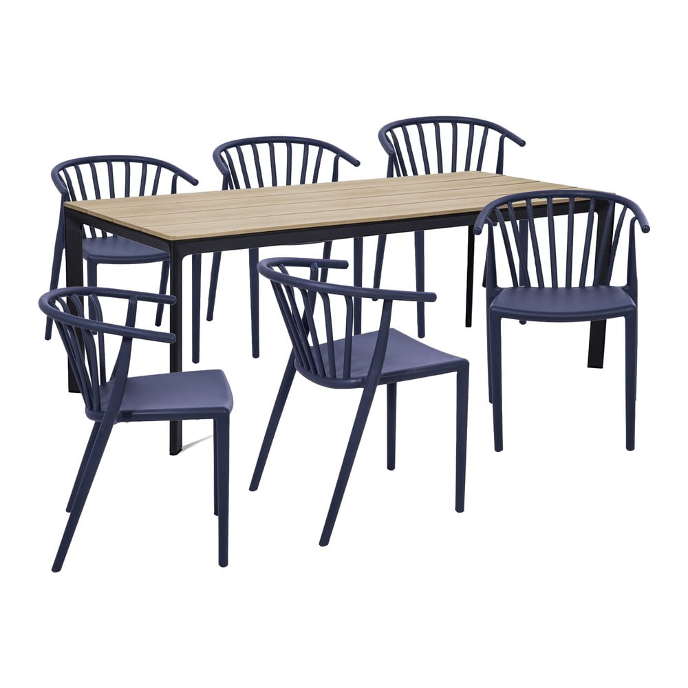 Set mobilier de grădină pentru 6 persoane cu scaune albastre Capri și masă Thor, 210 x 90 cm bonami.ro