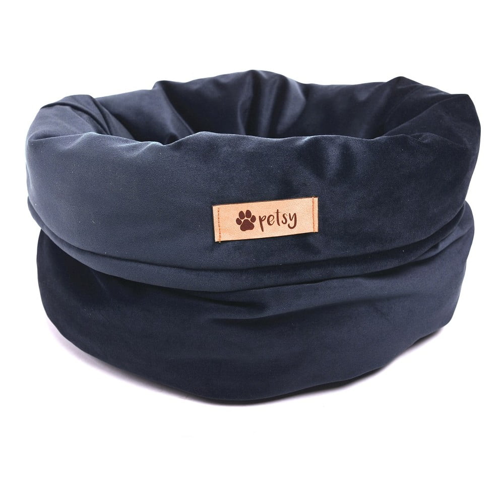 Pătuț pentru animale de companie, albastru închis, din catifea ø 40 cm basket royal - petsy