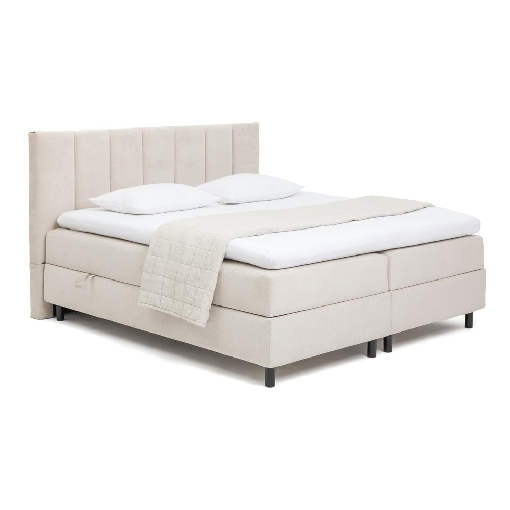 Pat boxspring bej cu spațiu de depozitare 160x200 cm Elva Bold Line – Bonami Selection