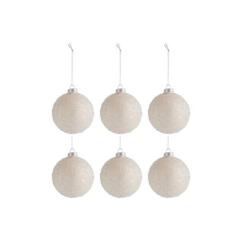 Set 6 globuri din sticlă pentru crăciun j-line pearls, ø 8 cm, bej