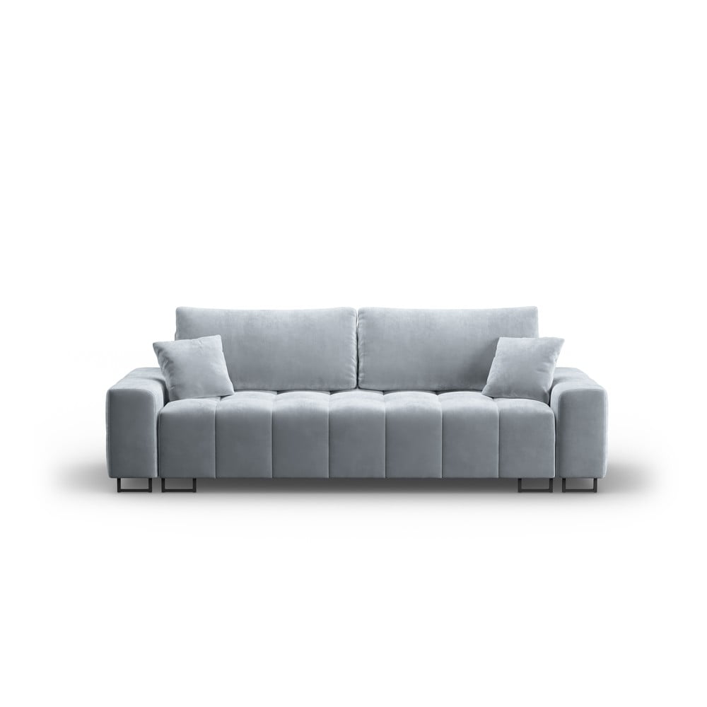 Canapea albastru-deschis extensibilă/cu spațiu de depozitare cu tapițerie din catifea 250 cm Wicklow – Cosmopolitan Design