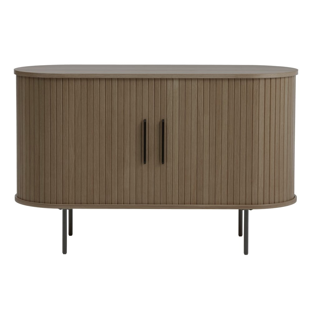 Comodă maro cu aspect de lemn de stejar cu ușă glisantă 120x76x45 cm Nola – Unique Furniture