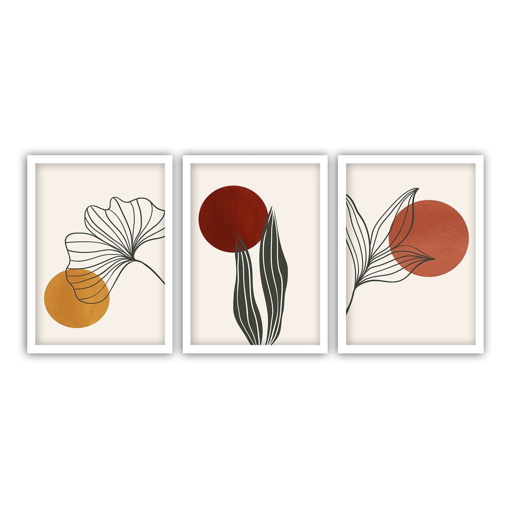 Set 3 tablouri cu ramă albă Vavien Artwork Floral, 35 x 45 cm
