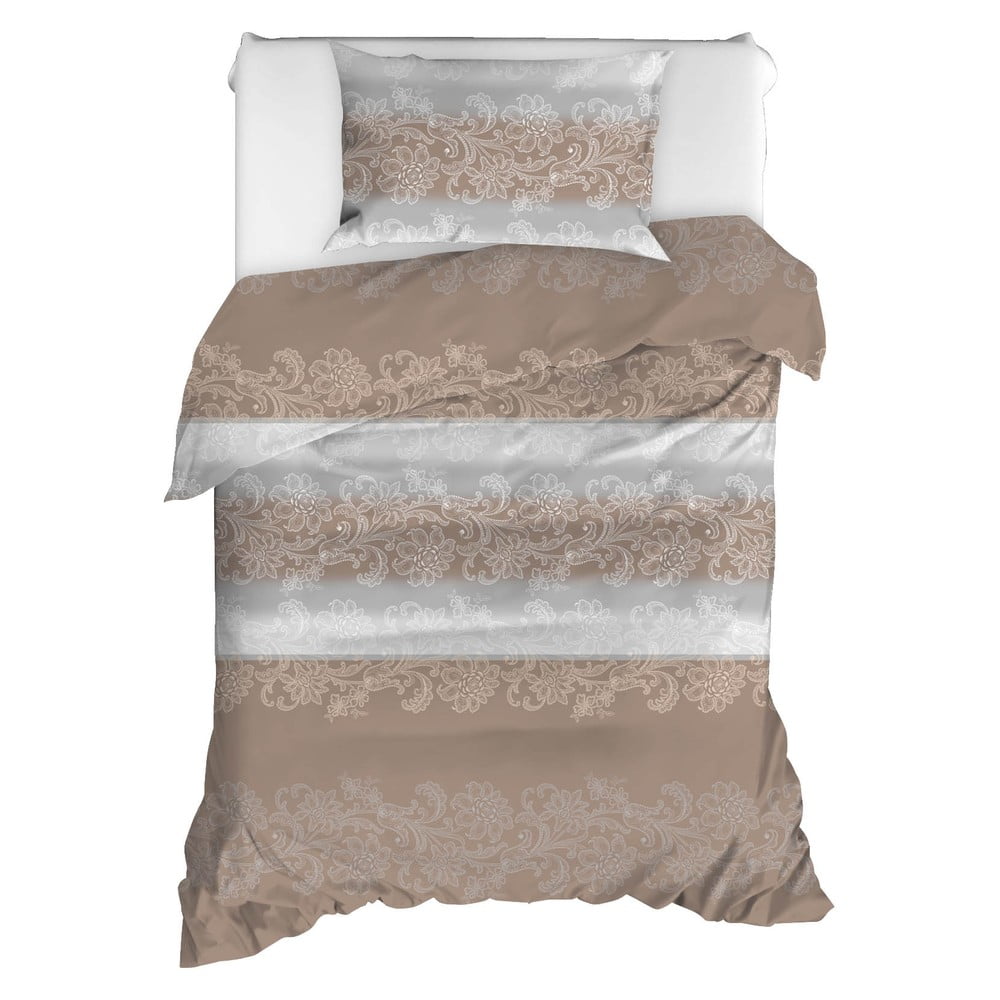 Lenjerie de pat din bumbac ranforce pentru pat de 1 persoană Mijolnir Silvia Brown, 140 x 200 cm