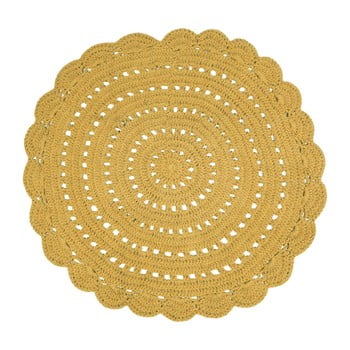 Covor croșetat manual din bumbac nattiot alma, ⌀ 120 cm, galben
