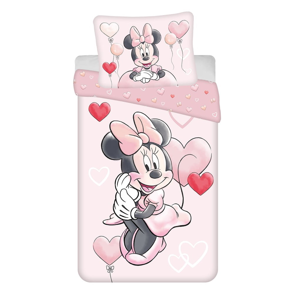 Lenjerie de pat pentru copii roz din bumbac pentru pat de o persoană 140x200 cm Minnie 