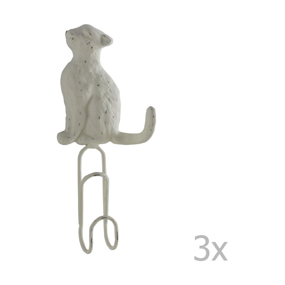 Set 3 cuiere din metal pentru perete Geese Cat, alb