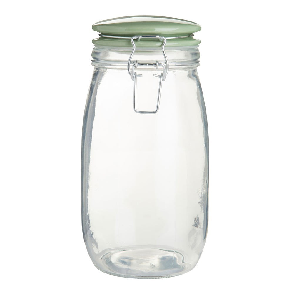 Recipient din sticlă și capac verde Premier Housewares Deli Jar, 1.5 l