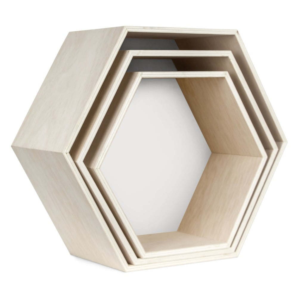 Set 3 rafturi de perete Really Nice Things Hexagon, alb – maro bonami.ro imagine 2022