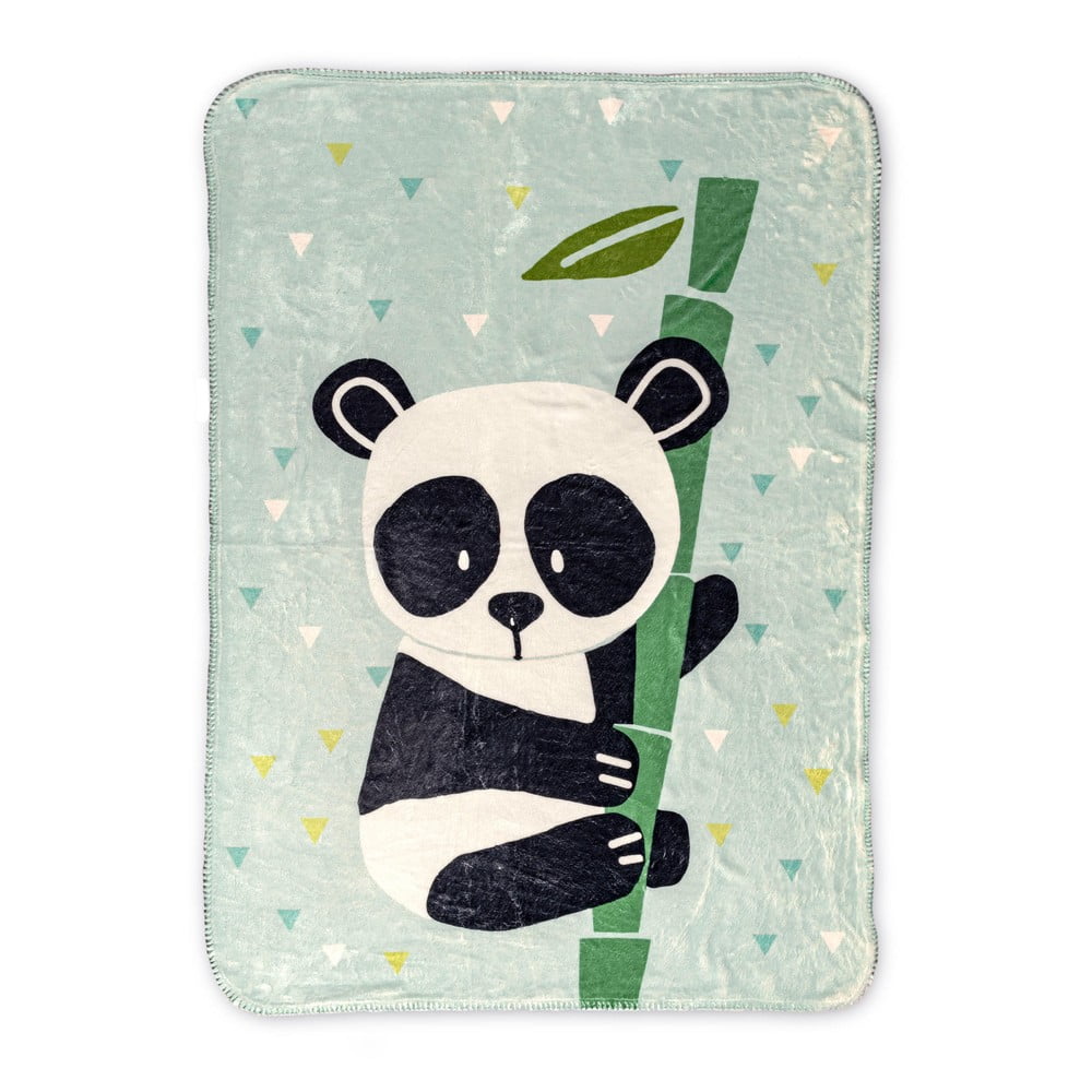 Pătură pentru copii verde-deschis din microfibră 140×110 cm Panda – Moshi Moshi 140x110 pret redus