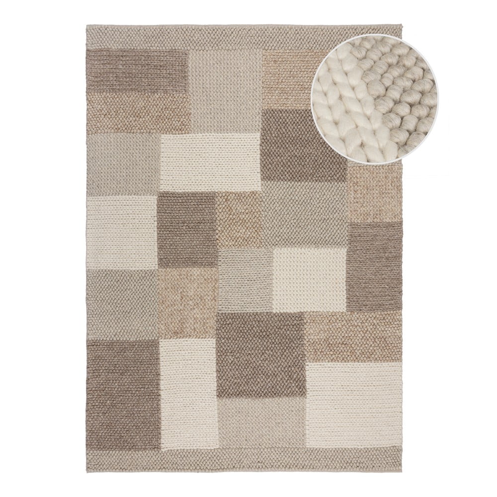 Covor bej țesut manual din amestesc de lână 120x170 cm Minerals Patchwork – Flair Rugs