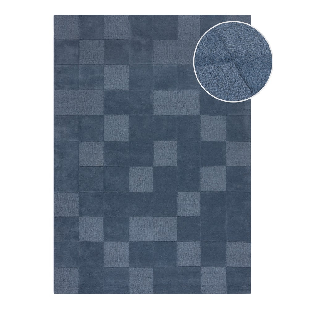 Covor albastru închis țesut manual din lână 200x290 cm Checkerboard – Flair Rugs