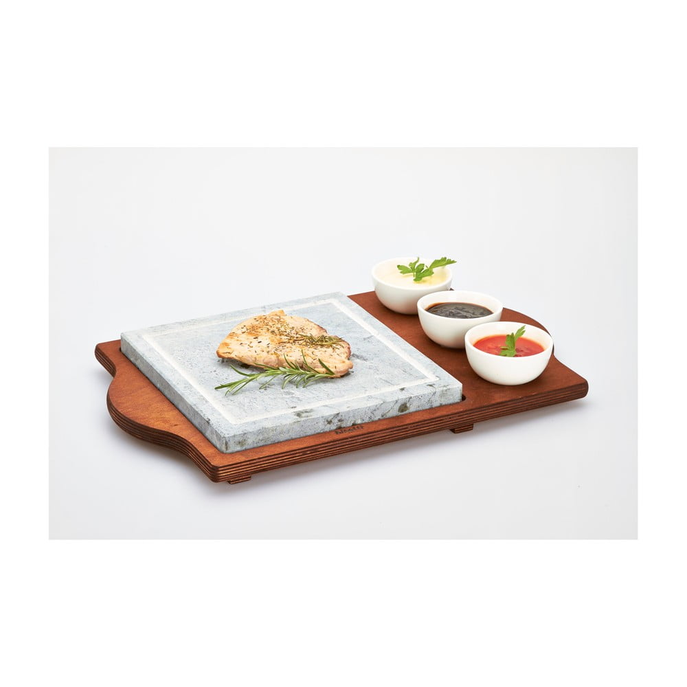 Set tavă, piatră pentru gătit și boluri Bisetti Stone Plate, 48 x 30 cm