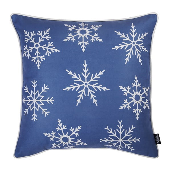 Față de pernă cu model de Crăciun Mike & Co. NEW YORK Honey Snowflakes, 45 x 45 cm, albastru