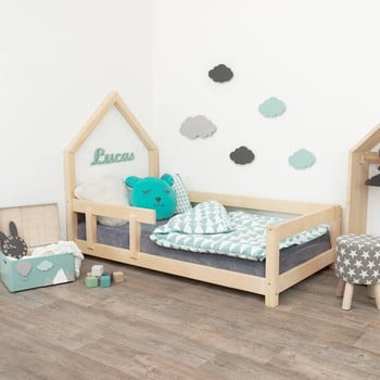 Pat tip căsuță cu protecție laterală pe stânga pentru copii benlemi poppi, 90 x 200 cm