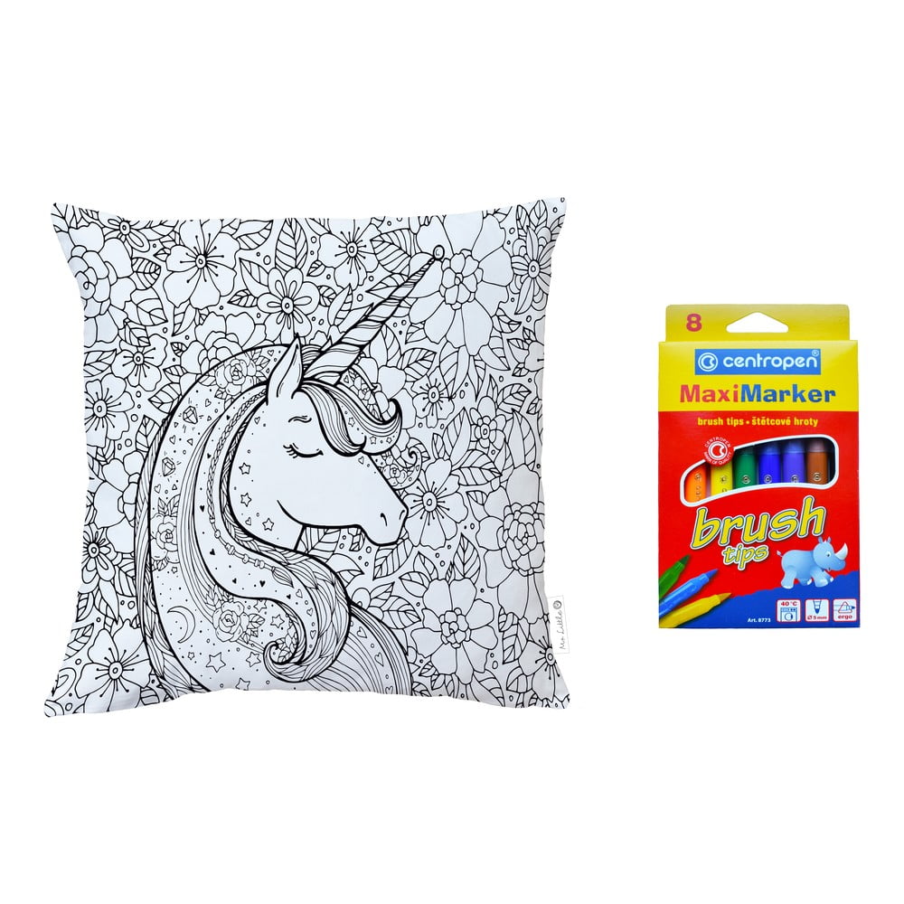 Set față de pernă din bumbac satinat și markere pentru textile Mr. Little Fox Flower Unicorn, 50 x 50 cm bonami.ro imagine 2022