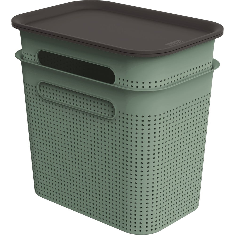 Cutii de depozitare verde 2 buc. din plastic cu capac 18,5x27x26 cm Brisen – Rotho