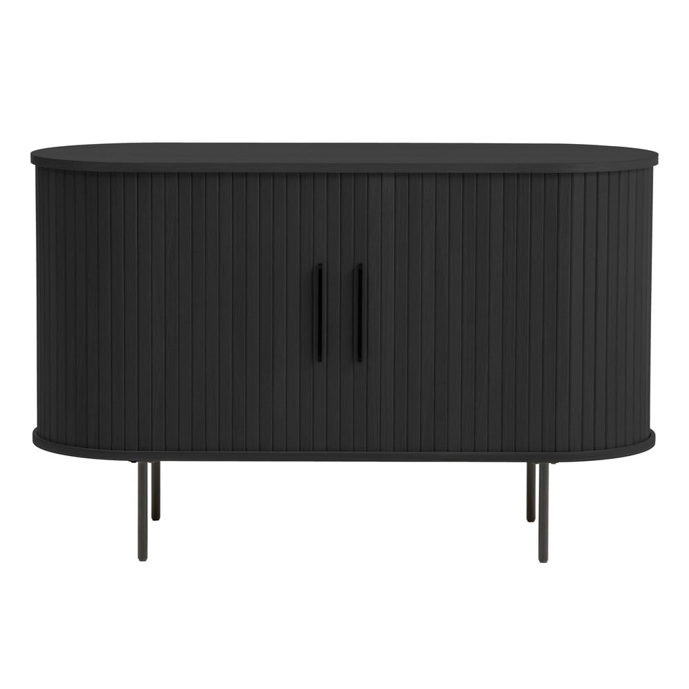 Comodă neagră cu aspect de lemn de stejar cu ușă glisantă 120x76x45 cm Nola – Unique Furniture