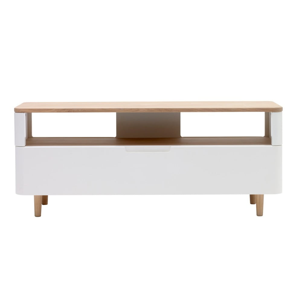 Comodă TV din lemn de stejar alb Unique Furniture Amalfi bonami.ro pret redus