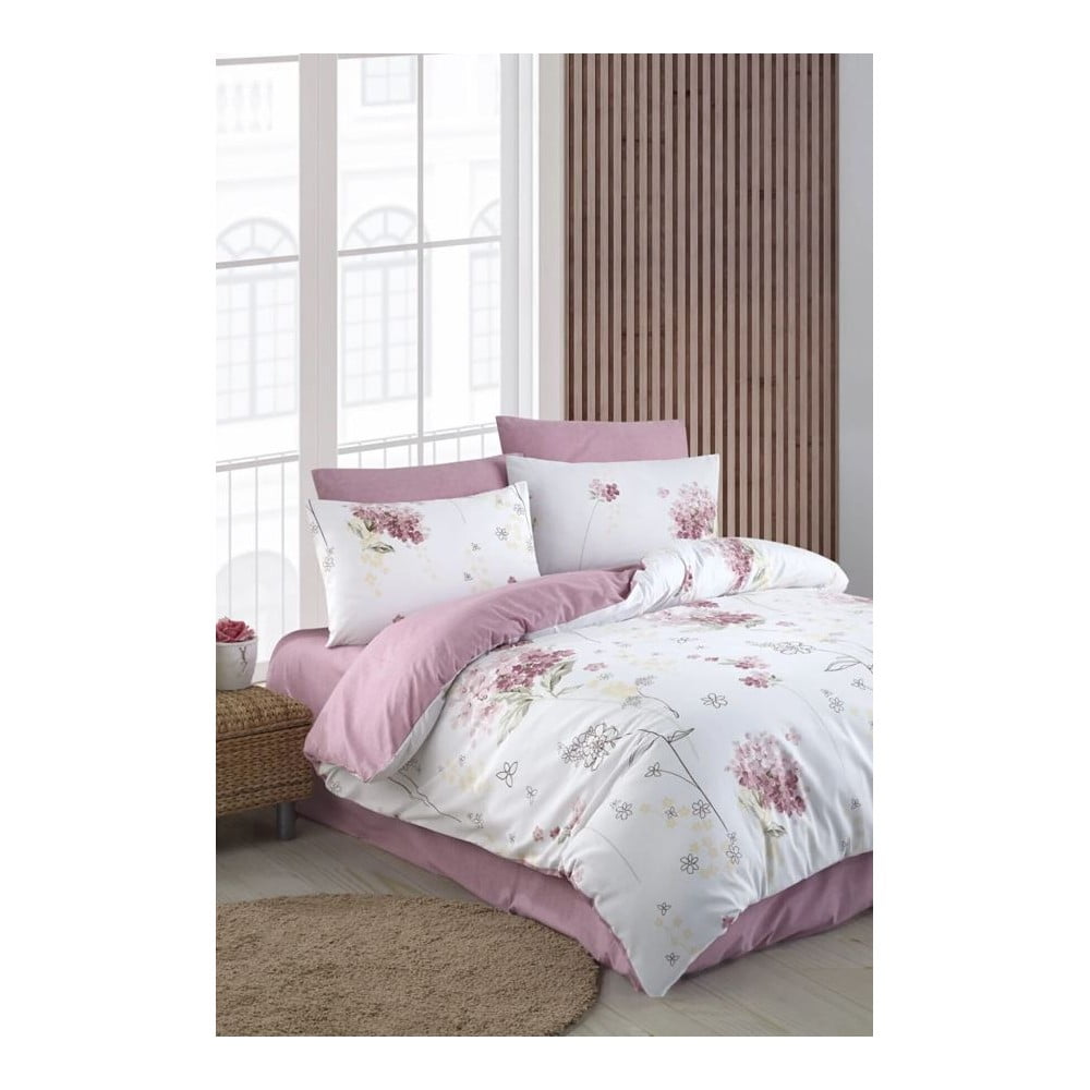 Lenjerie de pat albă/roz pentru pat de o persoană/canapea extinsă cu cearceaf inclus/cu 3 piese 160x220 cm Floral – Mila Home