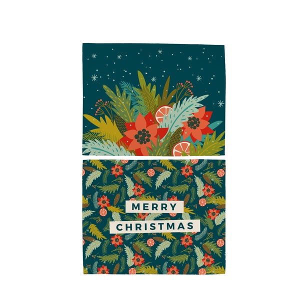 Set 2 șervețele din bumbac cu motive de Crăciun Butter Kings Happy Merry, 45 x 35 cm