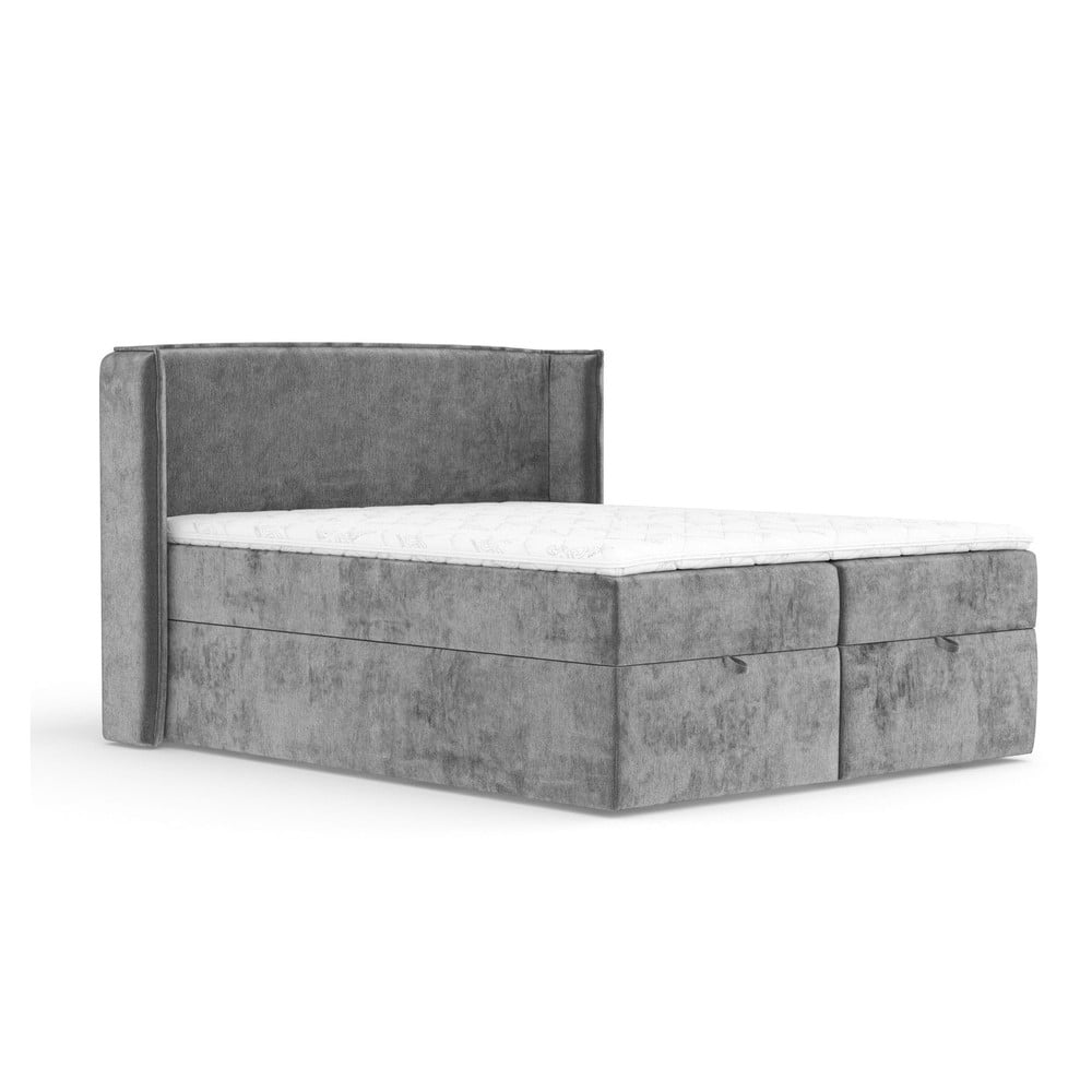 Pat boxspring gri cu spațiu de depozitare 200x200 cm Passion – Maison de Rêve