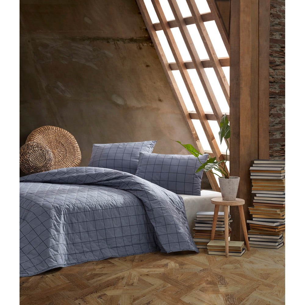 Cuvertură de pat cu față de pernă din bumbac ranforce EnLora Home Persegi, 180 x 225 cm, albastru bonami.ro imagine 2022