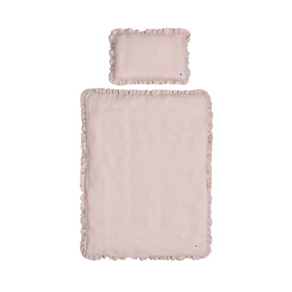 Lenjerie de pat din in cu umplutură pentru copii BELLAMY Dusty Pink, 140 x 200 cm, roz