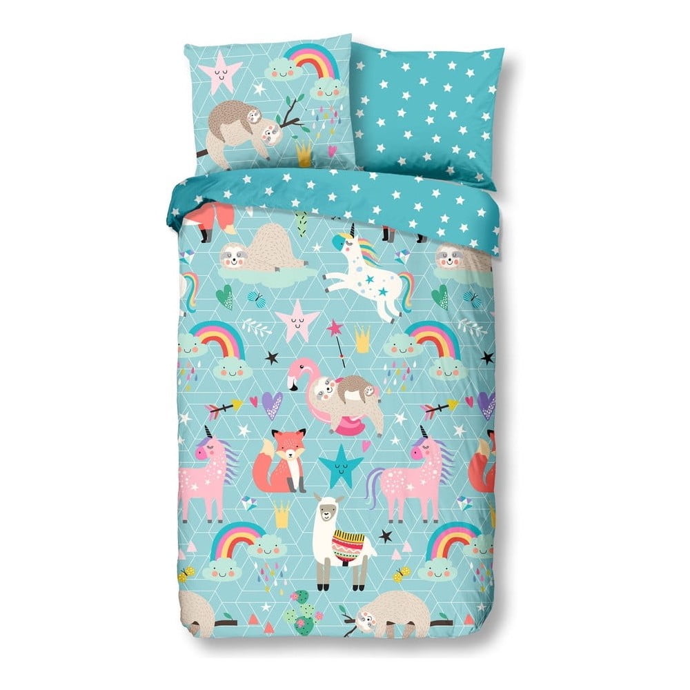 Lenjerie de pat din bumbac pentru copii Good Morning Rainbow. 120 x 150 cm, albastru 120 imagine noua somnexpo.ro