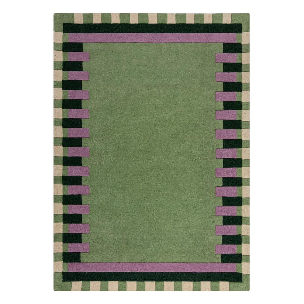 Covor verde/mov țesut manual din lână 200x290 cm Kai Wool Border – Flair Rugs